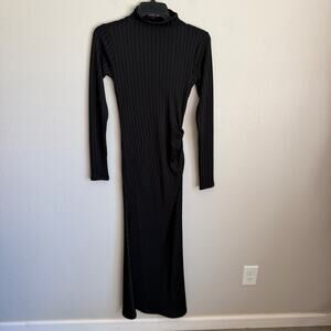 Good American Shine Rib Funnel Tuck Midi Dress Womens XS Going Out Date Night